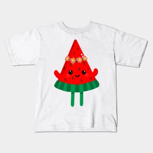 Cute watermelon with flower hat Kids T-Shirt